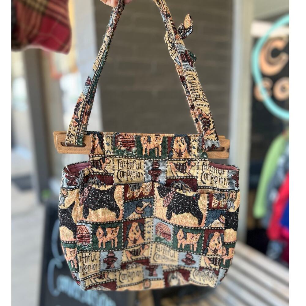 Vintage adorable faithful companion puppy dog tapestry bag